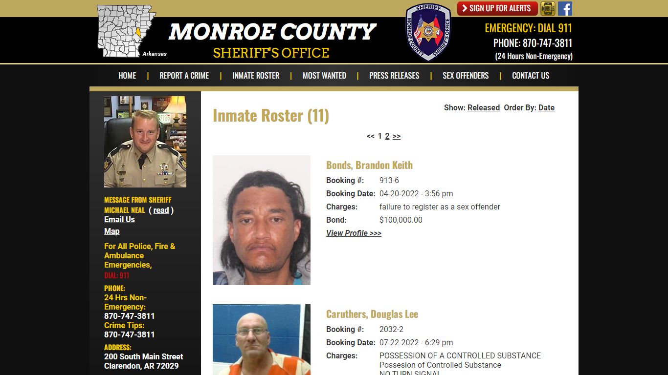 Inmate Roster - Current Inmates - Monroe County Sheriff AR